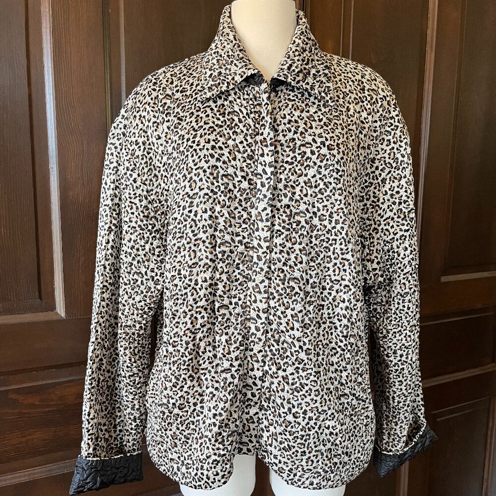 UBU Zip Jacket Reversible Animal Print/Black Crinkle Packable Women's 2X